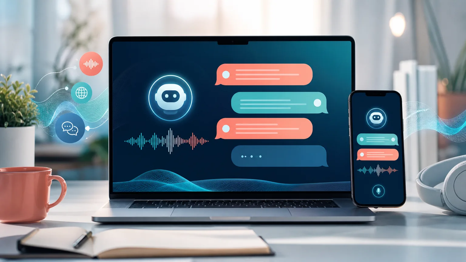 AI tutor interface with voice and chat practice cards