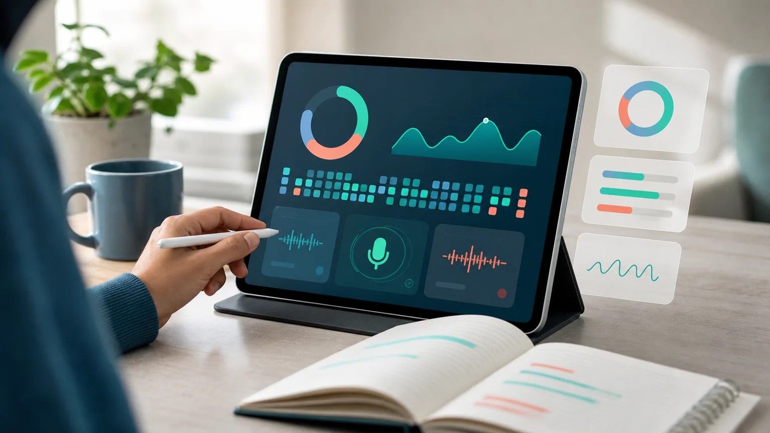 Language learning progress dashboard on a tablet